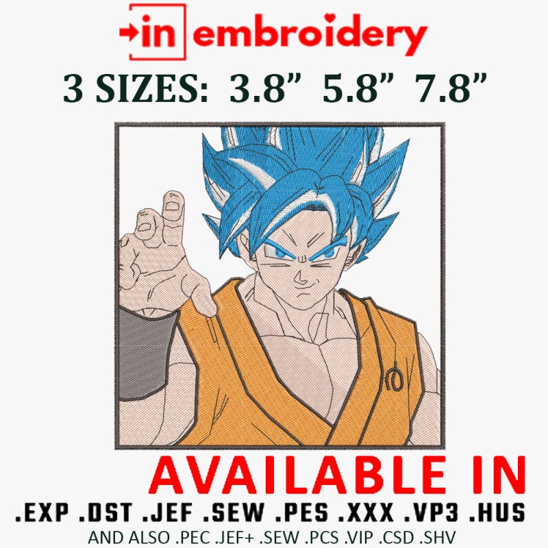 Goku Blue Hair Embroidery Design 3 Sizes