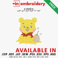 Winnie the Pooh Honey Pot Embroidery Design 6 Sizes Free Download