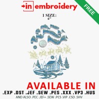 Winter Village with Santa Sleigh Embroidery Design – 1 Size