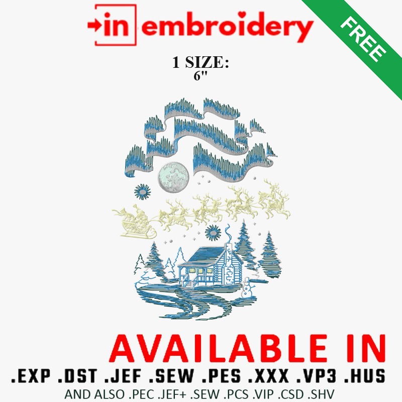 Winter Village with Santa Sleigh Embroidery Design – 1 Size