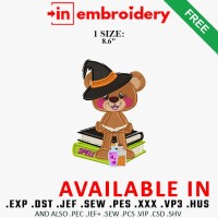 Witch Teddy Bear on Spell Books Embroidery Design – 1 Size
