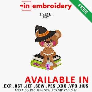 Witch Teddy Bear on Spell Books Embroidery Design – 1 Size Witch Teddy Bear on Spell Books Embroidery Design – 1 Size