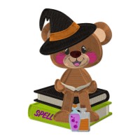 Witch Teddy Bear on Spell Books Embroidery Design – 1 Size