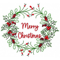 Wreath Merry Christmas Machine Embroidery Design 4 Sizes