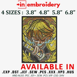 Zenitsu Sword Rectangle Embroidery Design 4 Sizes