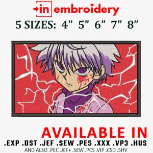 Killua Red Rectangle Embroidery Design 5 Sizes