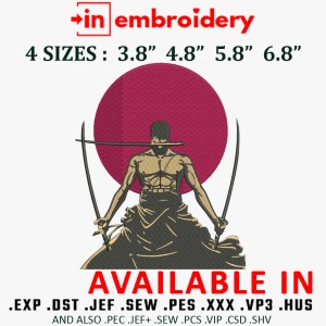 Zoro One Piece Red Moon Embroidery Design 4 Sizes