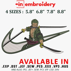 Swoosh x ZORO Sword Embroidery Design 4 Sizes
