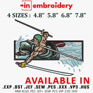 Swords Surf ZORO Embroidery Design 4 Sizes
