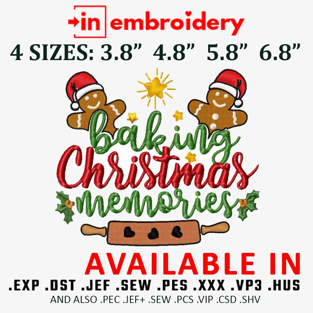 Baking Christmas Memories Machine Embroidery Design 4 Sizes