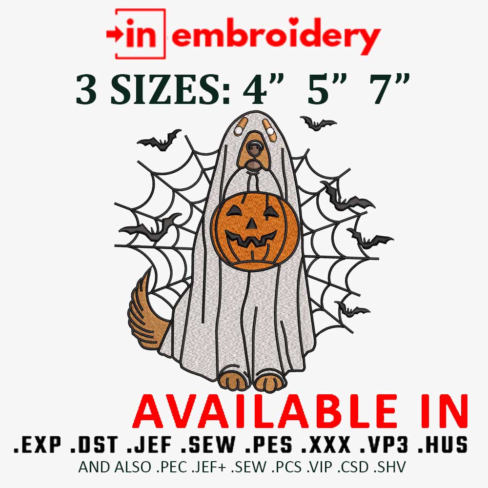 Autumn Ghost with Pumpkin Halloween Embroidery Design 3 Sizes